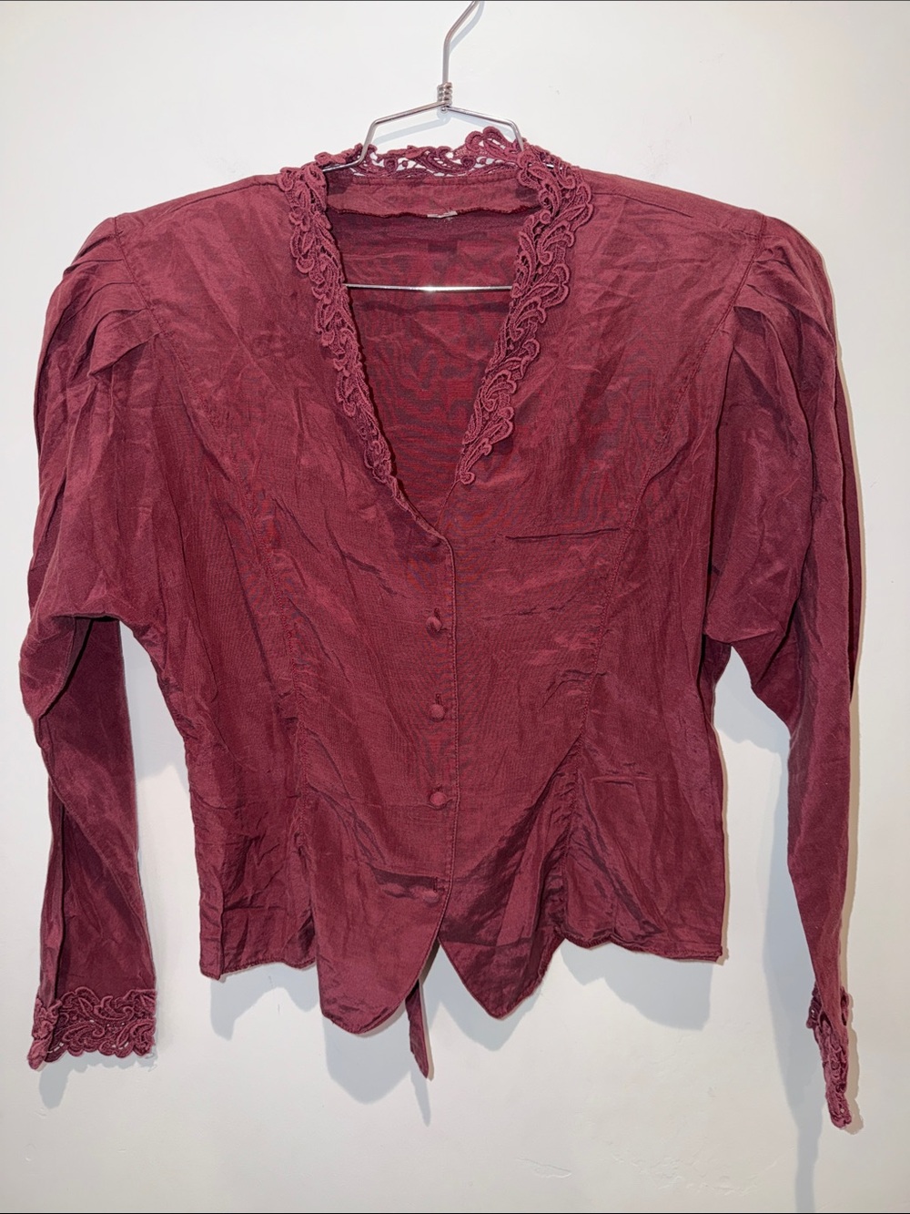 Vintage Silk Top Shoulder Pads Wine Red Women’s Size 44